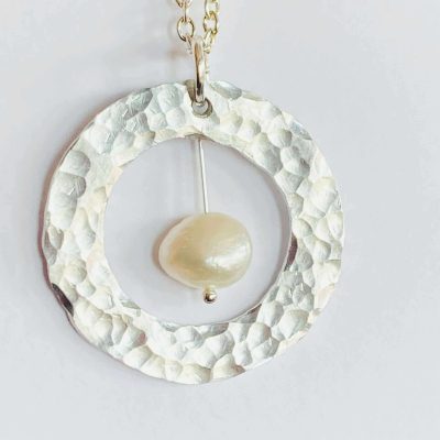 Hammered Pendant with Pearl
