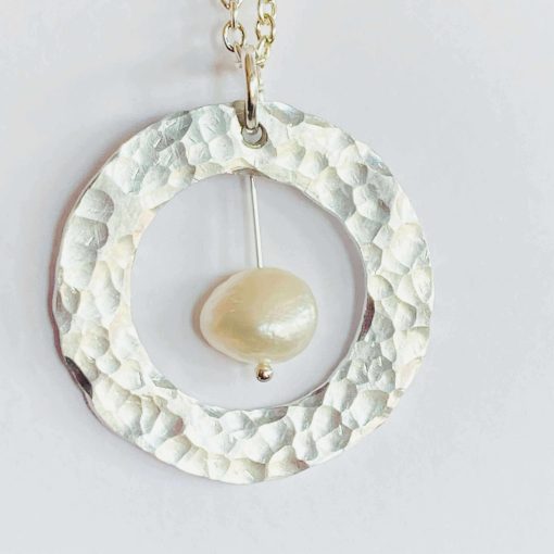 Hammered Pendant with Pearl