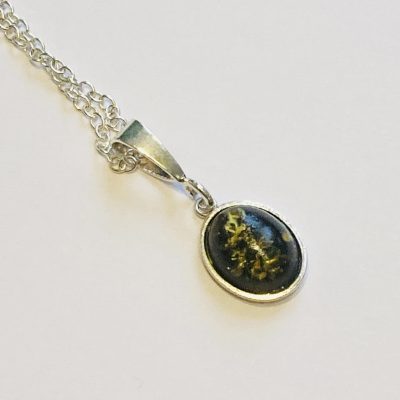 STERLING SILVER GREEN AMBER PENDANT