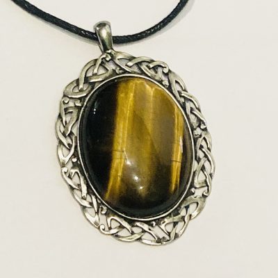 PEWTER PENDANT WITH TIGERS EYE